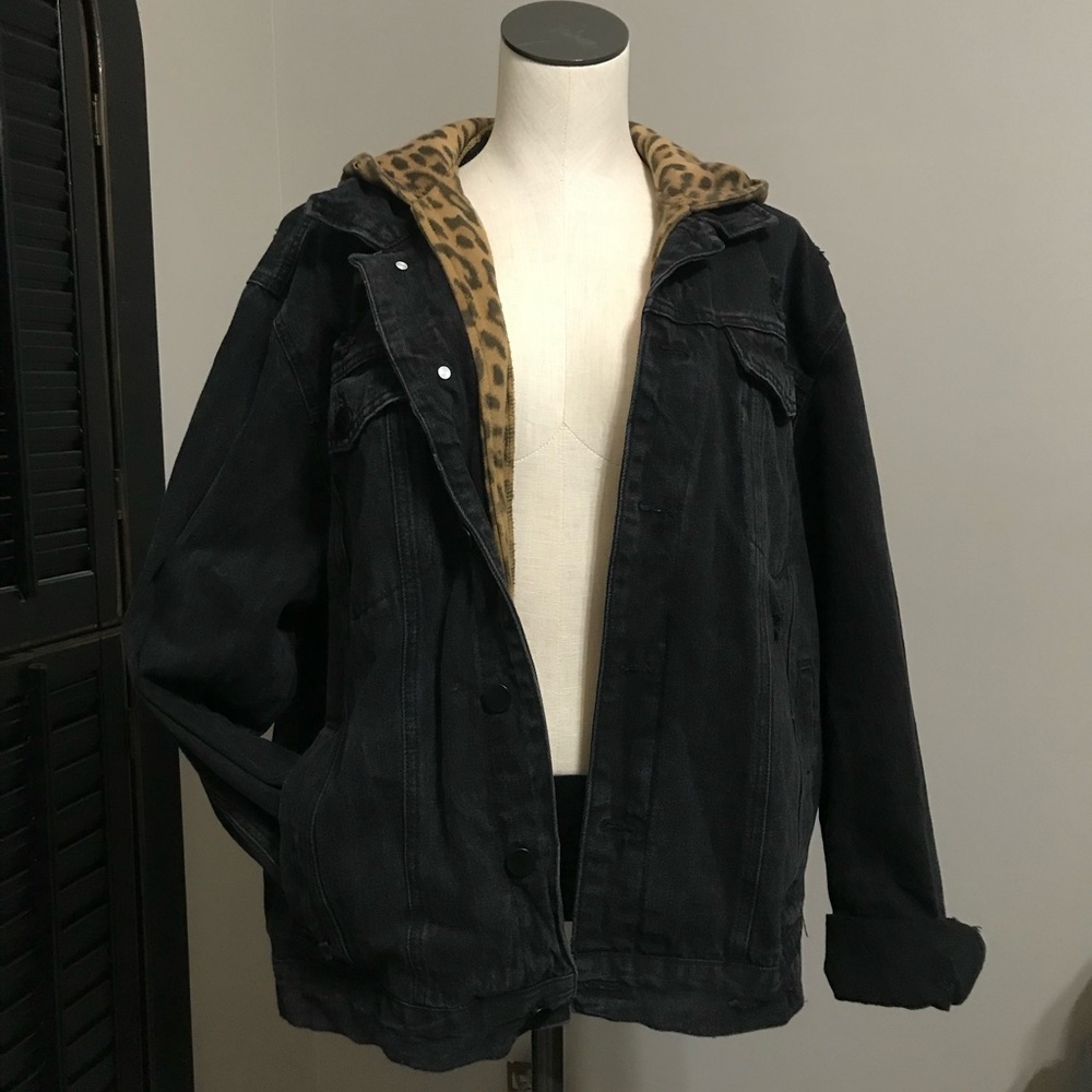 Black and Cheeta print Jean Jacket
